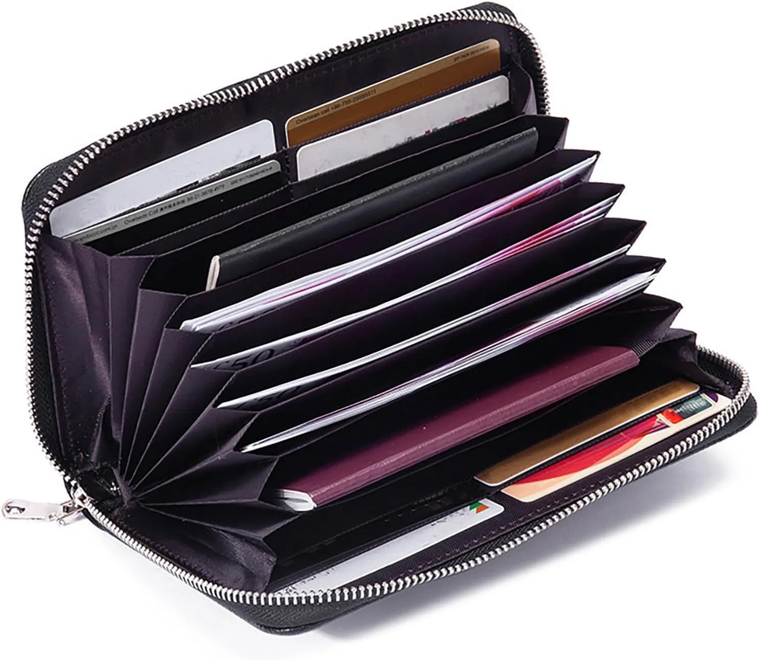 Rfid Wallet Women, Leather Wallet Wristlet, Zip Around Large Capacity Bifold Rfid Blocking Credit Card Holder Clutch Purses
