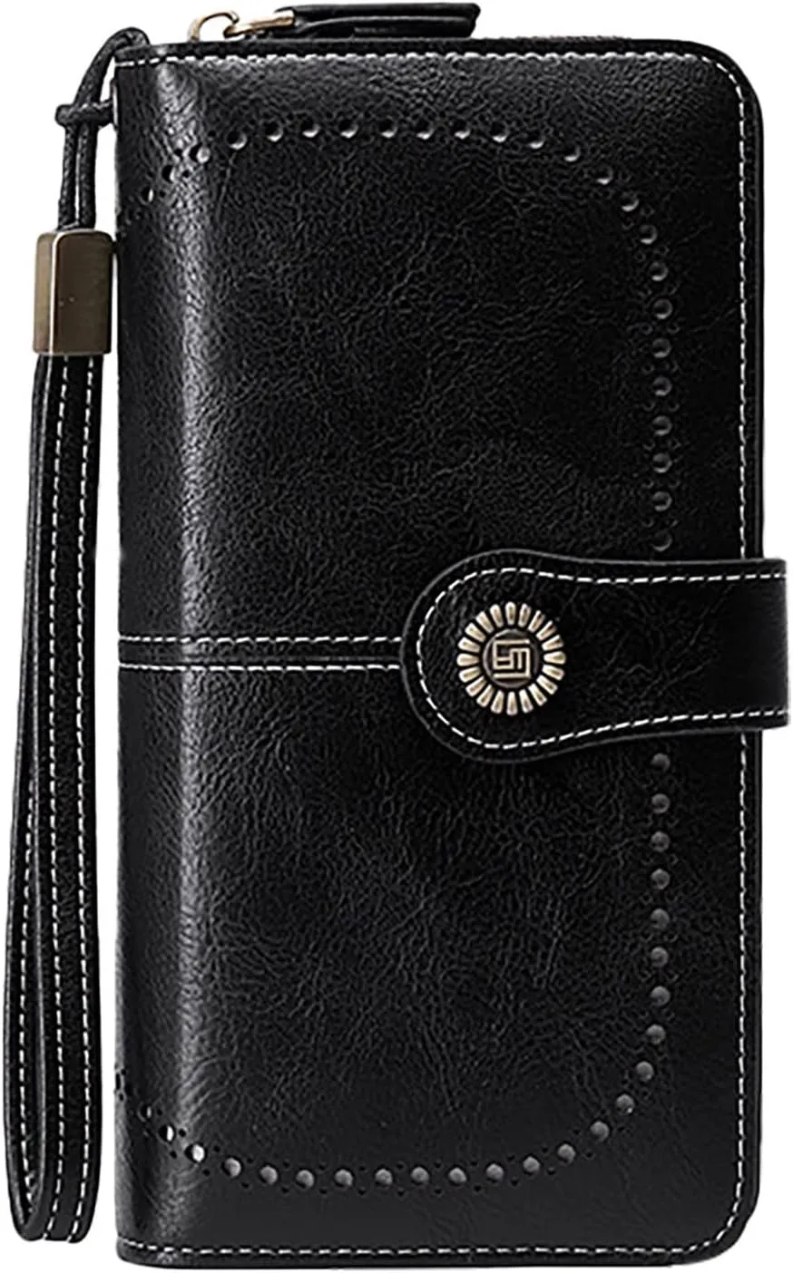 Rfid Wallet Women,2024 New Leather Wallet Women Wristlet,Rfid Blocking Zip Around Large Capacity Bifold Clutch Purses Credit Card Holder,Travel Wallet for Women Ladies Mom Girls