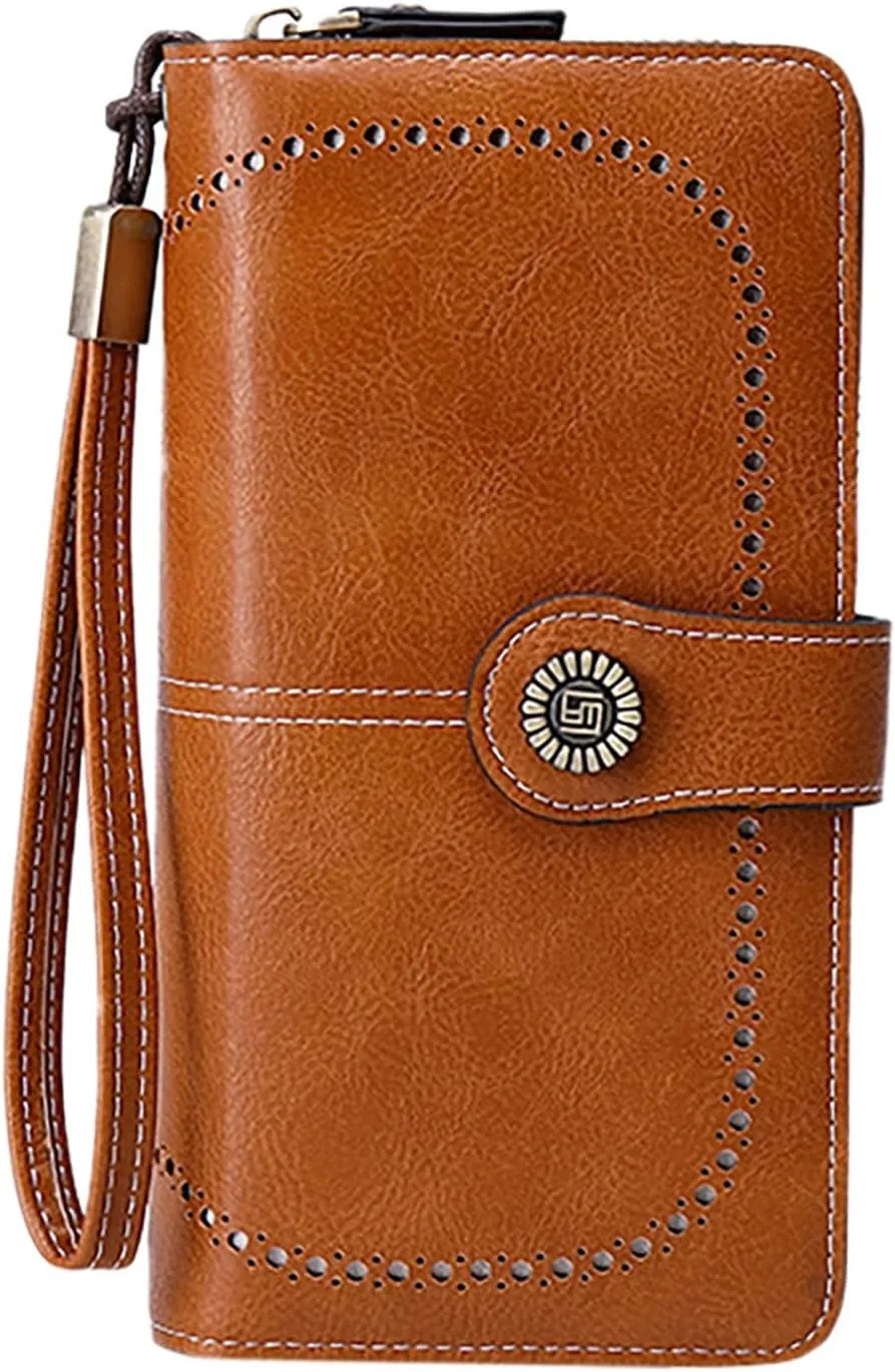 Rfid Wallet Women,2024 New Leather Wallet Wristlet for Women,Large Capacity Bifold Rfid Blocking Zip Around Credit Card Holder Clutch Purses,Travel Wallet for Women Girls Mom Ladies