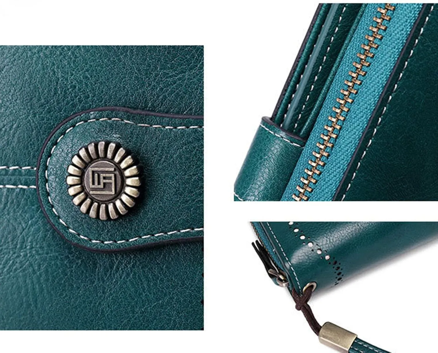 Rfid Wallet Women,Leather Wallet Wristlet for Women,Zip Around Bifold Rfid Blocking Large Capacity Clutch Purses Credit Card Wallet,Travel Wallet for Girls Women Ladies Mom, Green