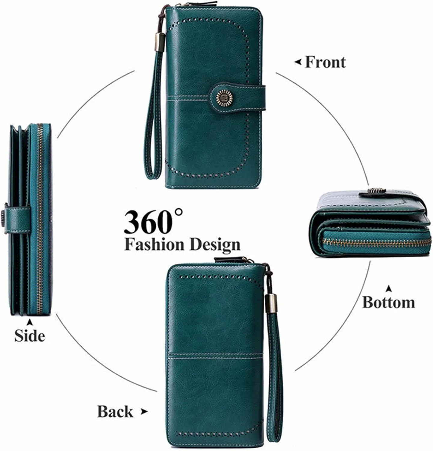 Rfid Wallet Women,Leather Wallet Wristlet for Women,Zip Around Bifold Rfid Blocking Large Capacity Clutch Purses Credit Card Wallet,Travel Wallet for Girls Women Ladies Mom, Green