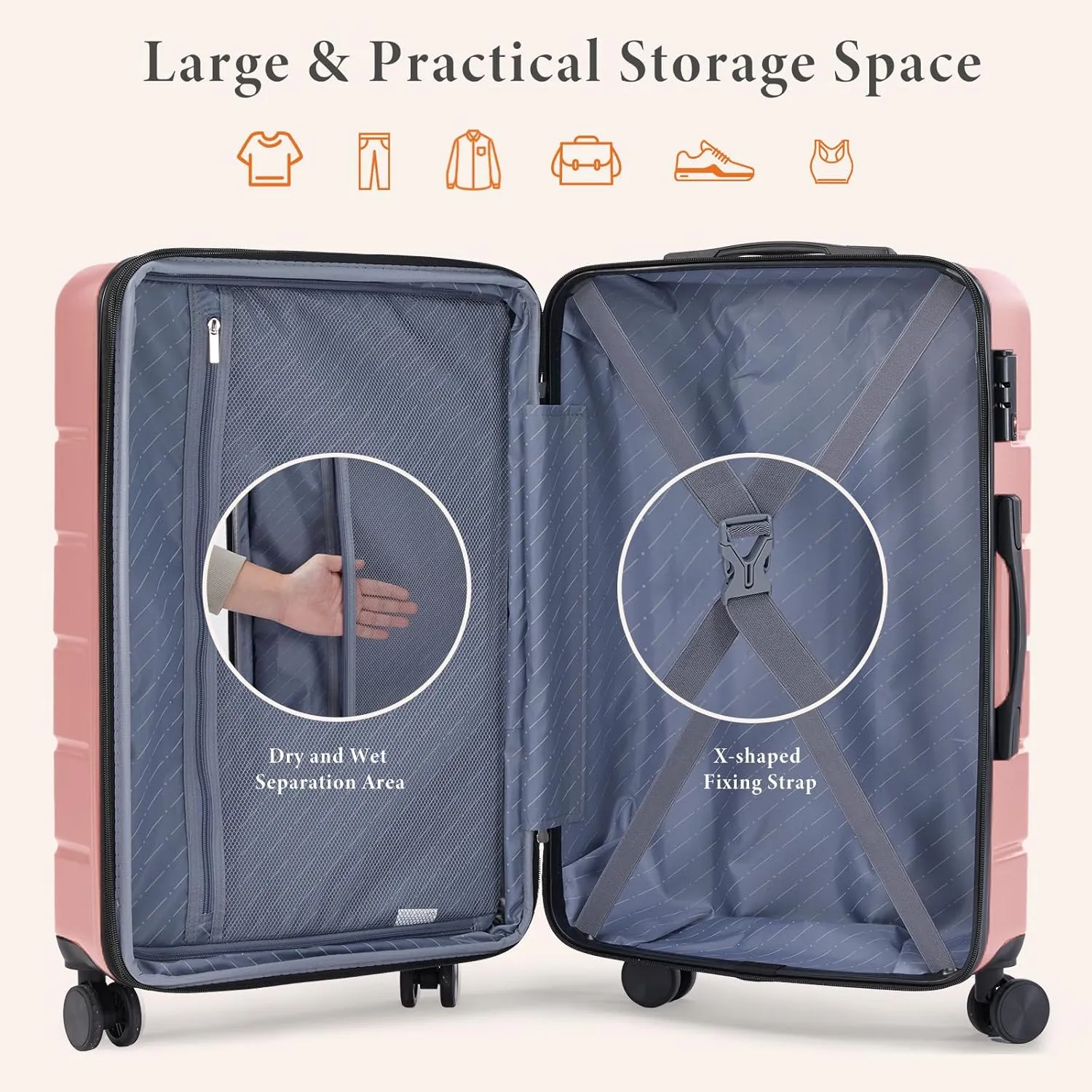Sweetcrispy Carry on Luggage, Hard Shell ABS, Double Spinner Wheels Lightweight Suitcase TSA Lock, Light Pink, 20 Inch