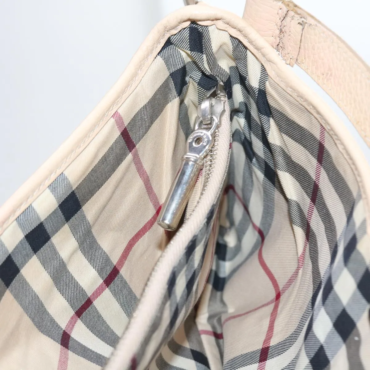 Trendy Inspired Burberry Shoulder Bag Leather Beige T-04-02 Auth Bs9232