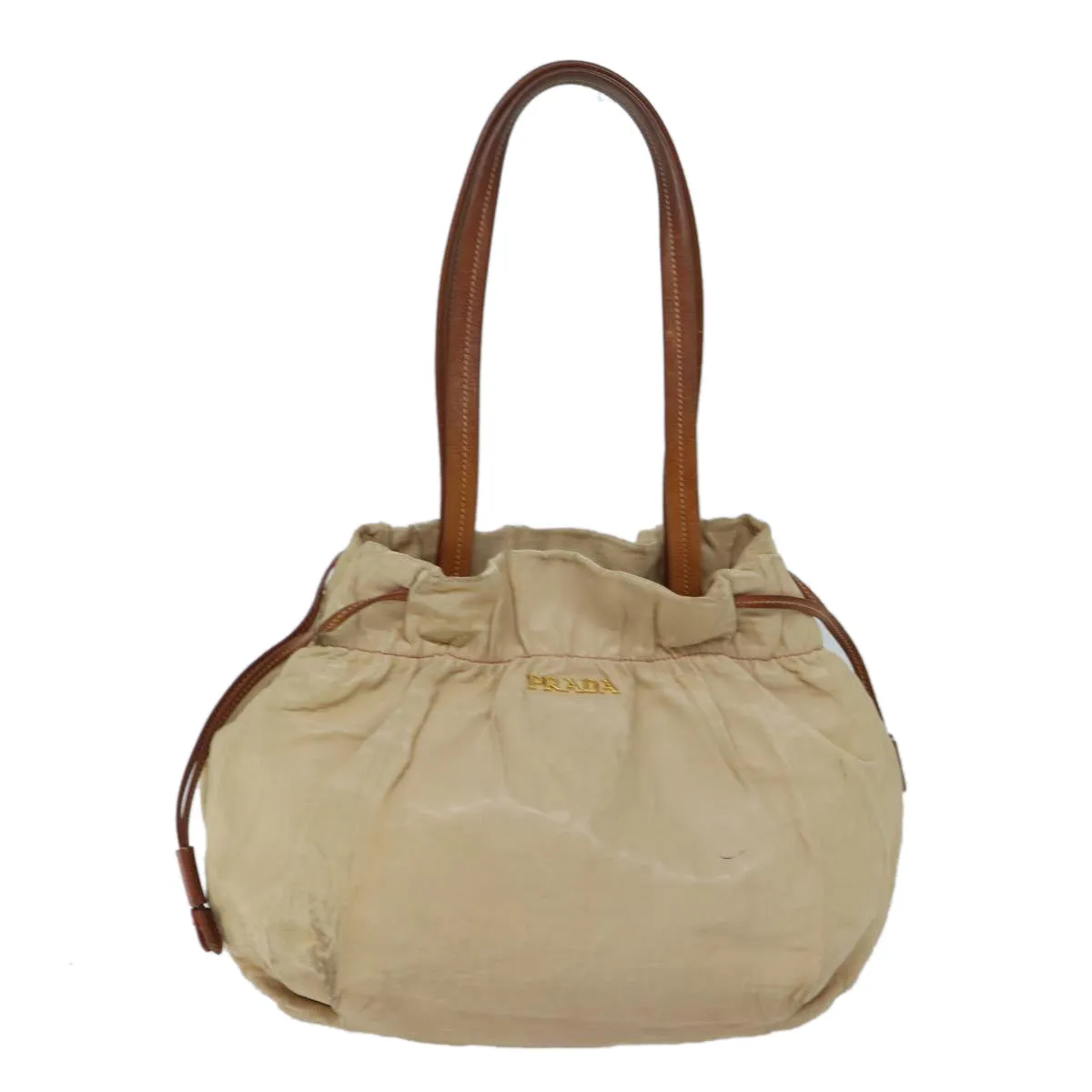 Trendy Inspired Prada Shoulder Bag Leather Beige Auth Ar11638b