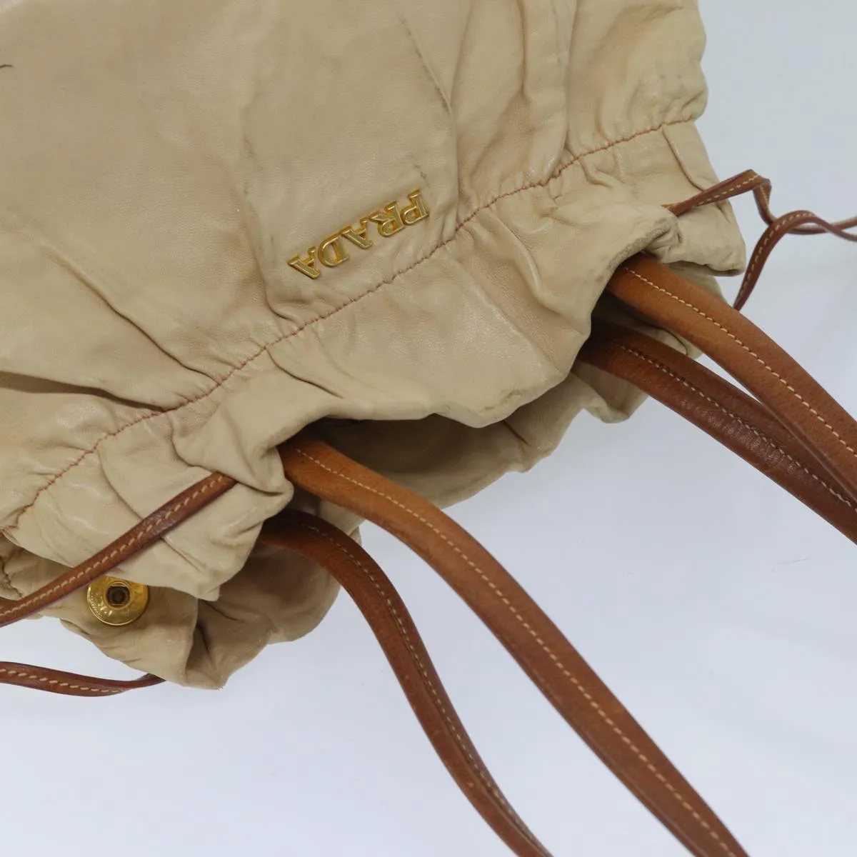 Trendy Inspired Prada Shoulder Bag Leather Beige Auth Ar11638b