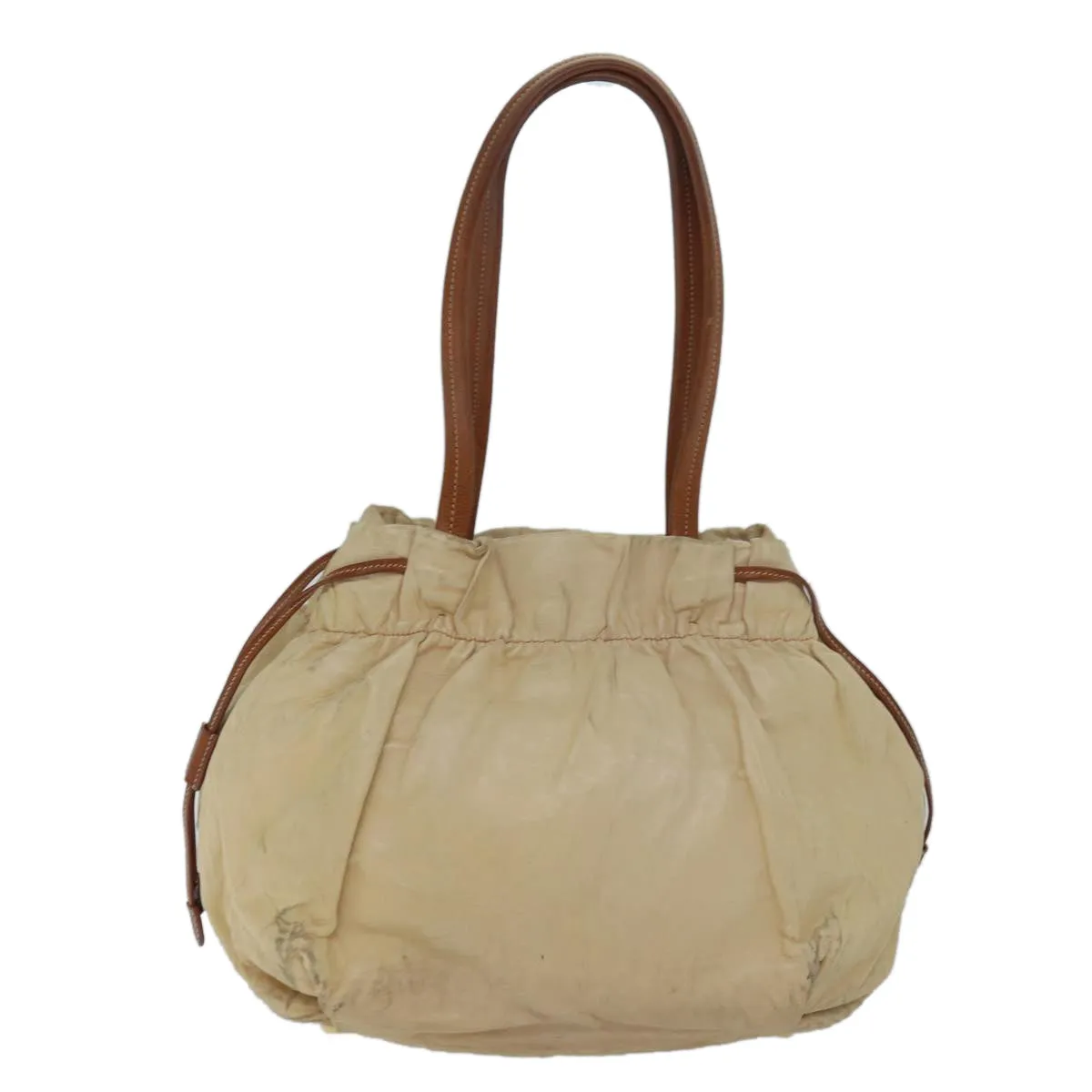 Trendy Inspired Prada Shoulder Bag Leather Beige Auth Ar11638b