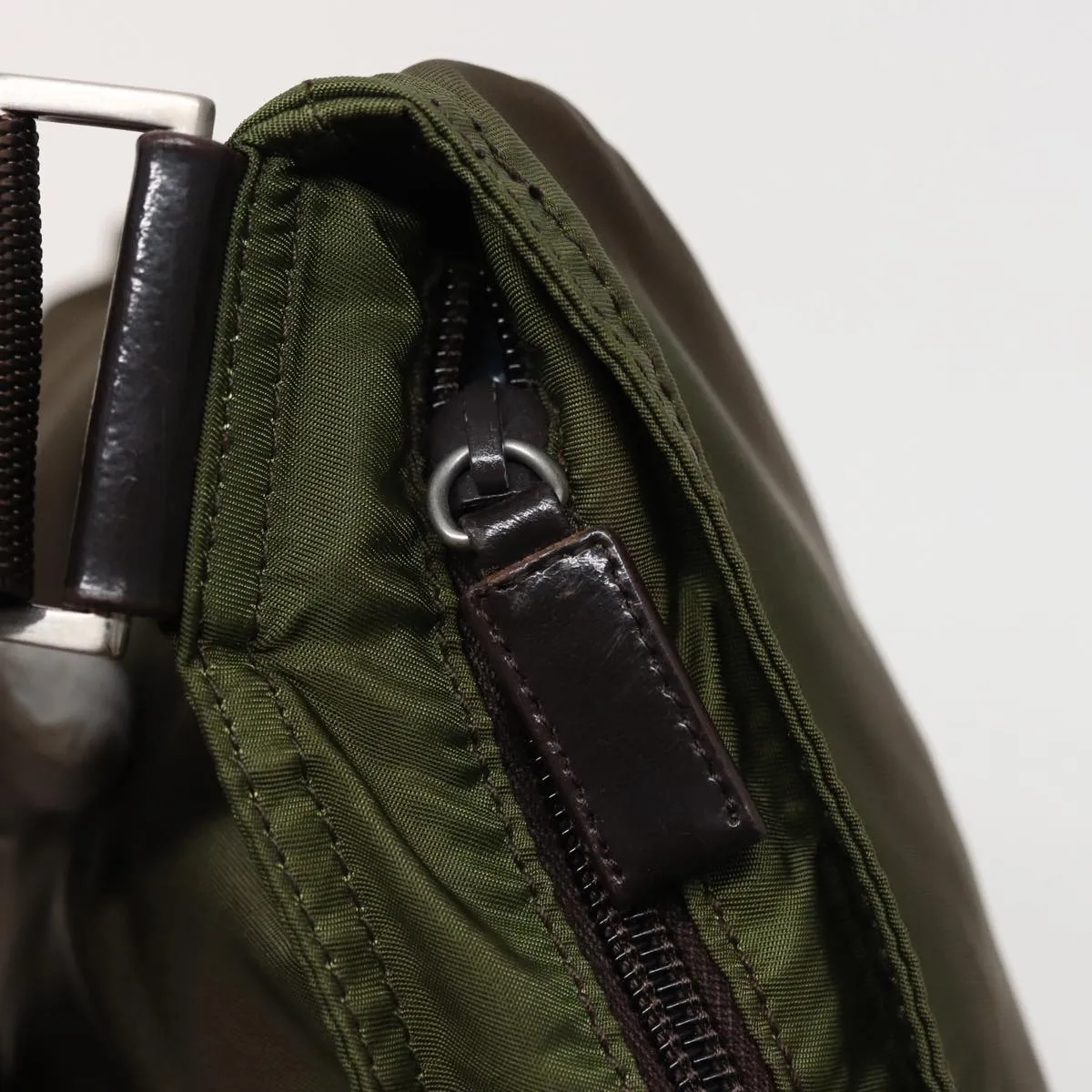 Trendy Inspired Prada Shoulder Bag Nylon Khaki Brown Auth 79144