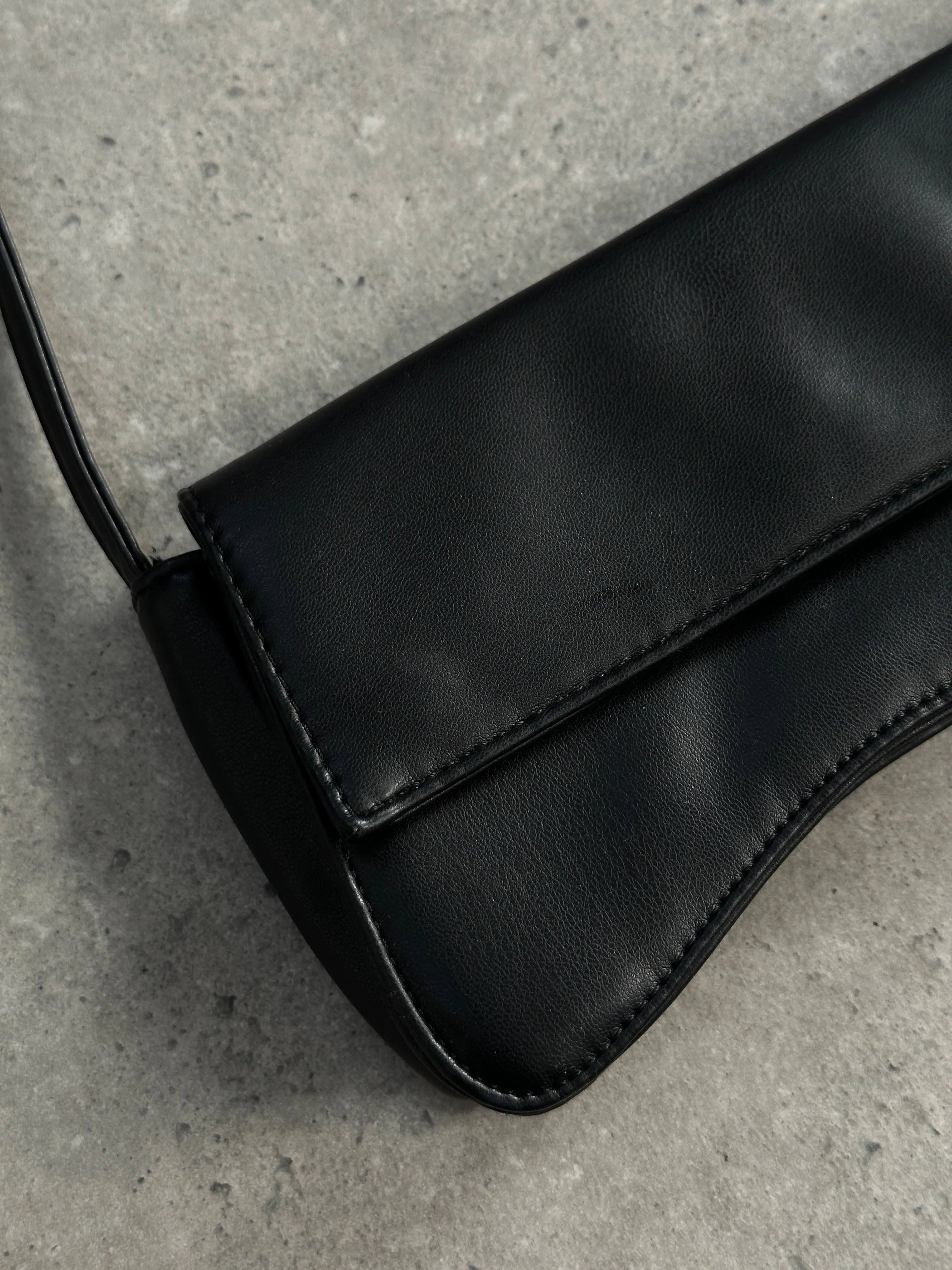 Vintage Faux Leather Curved Shoulder Bag