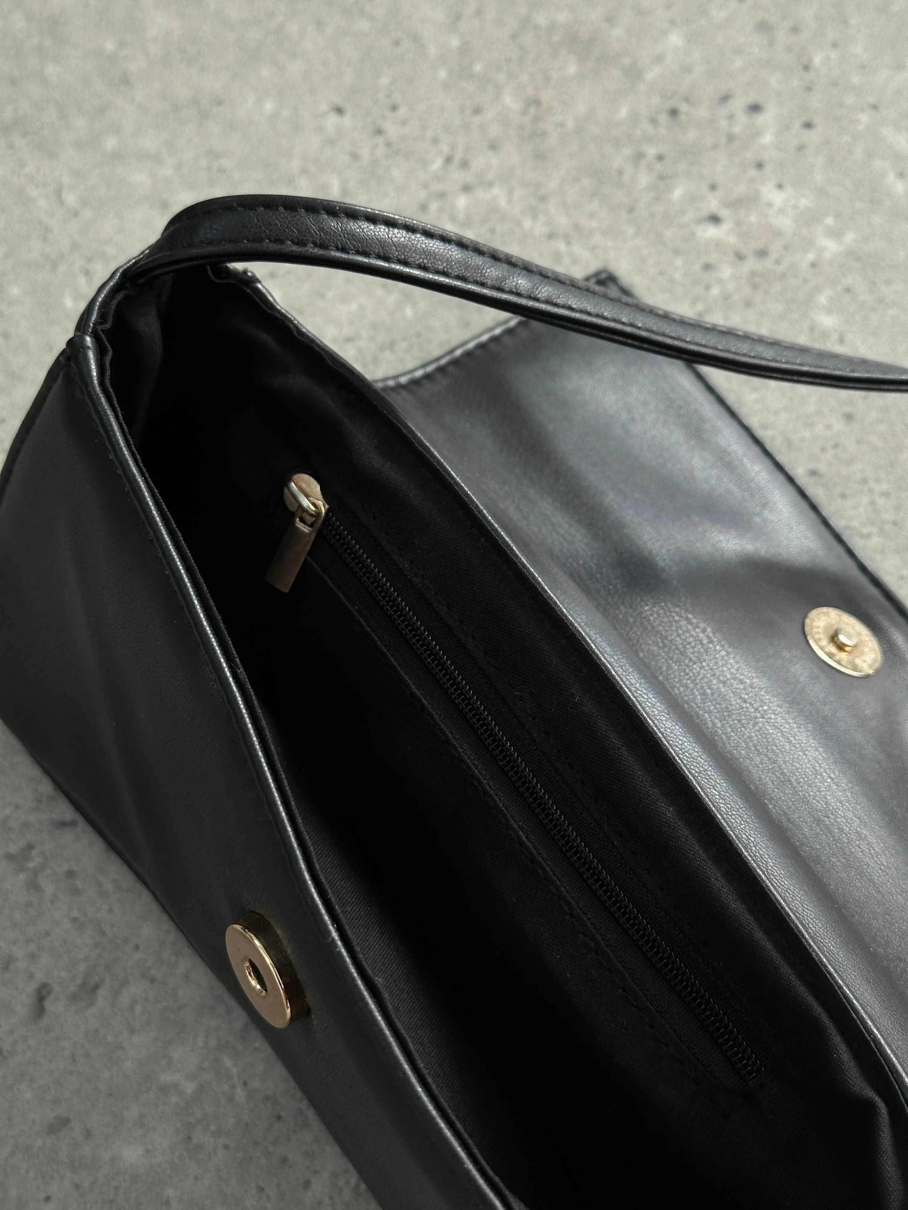 Vintage Faux Leather Curved Shoulder Bag