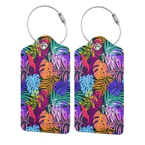 Vivid Colorful Tropical Leaves Leather Suitcase Luggage Tags, 2 Pack